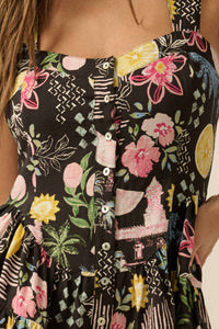 Promesa - Tropical Floral-print Tiered Sleeveless Romper