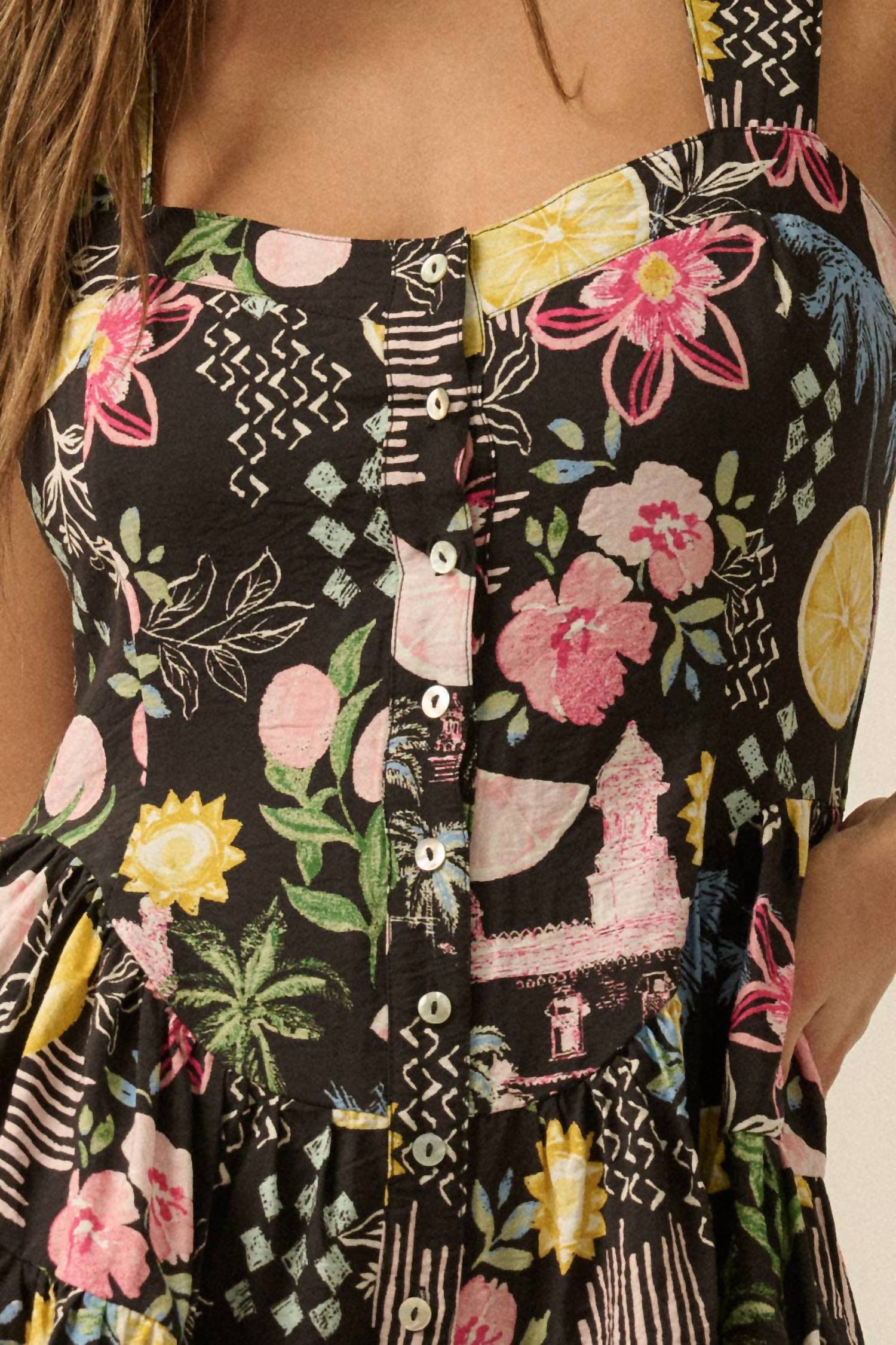 Promesa - Tropical Floral-print Tiered Sleeveless Romper