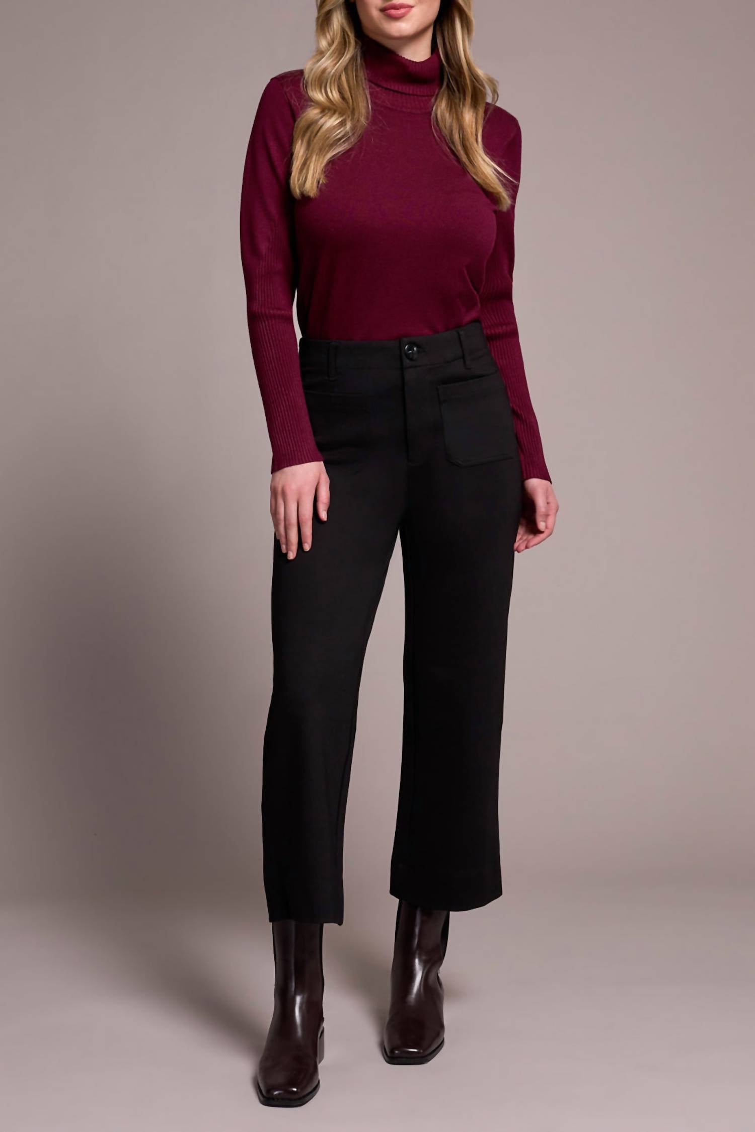 TRIBAL High Rise Fly Front Capri Pants in black - women's pants