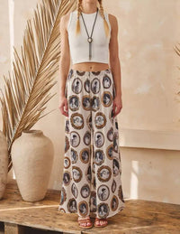Jade By Jane - Vintage Portrait Print Wide Leg Pants
