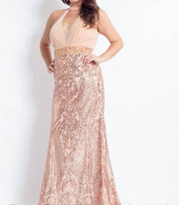Rachel Allan - Plunging Neckline Sequin Prom Dress - Plus