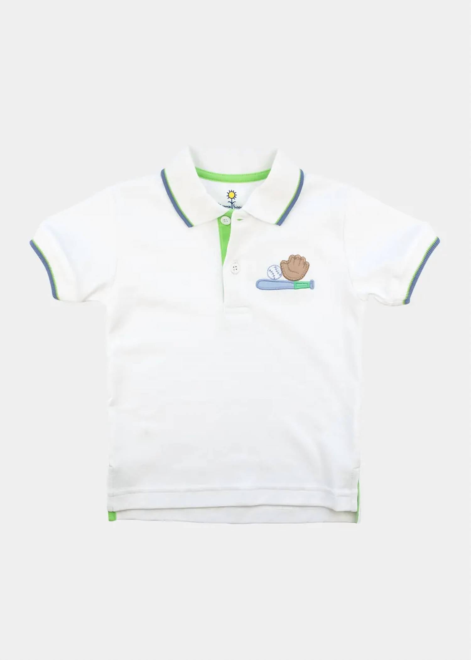 Florence Eiseman Boys' Baseball Polo Shirt in white blue - kids' shirt