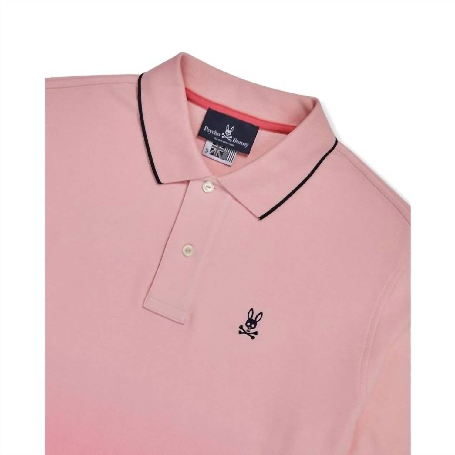 Psycho Bunny Men's Ghent Polo in pink - men's shirt - detail view