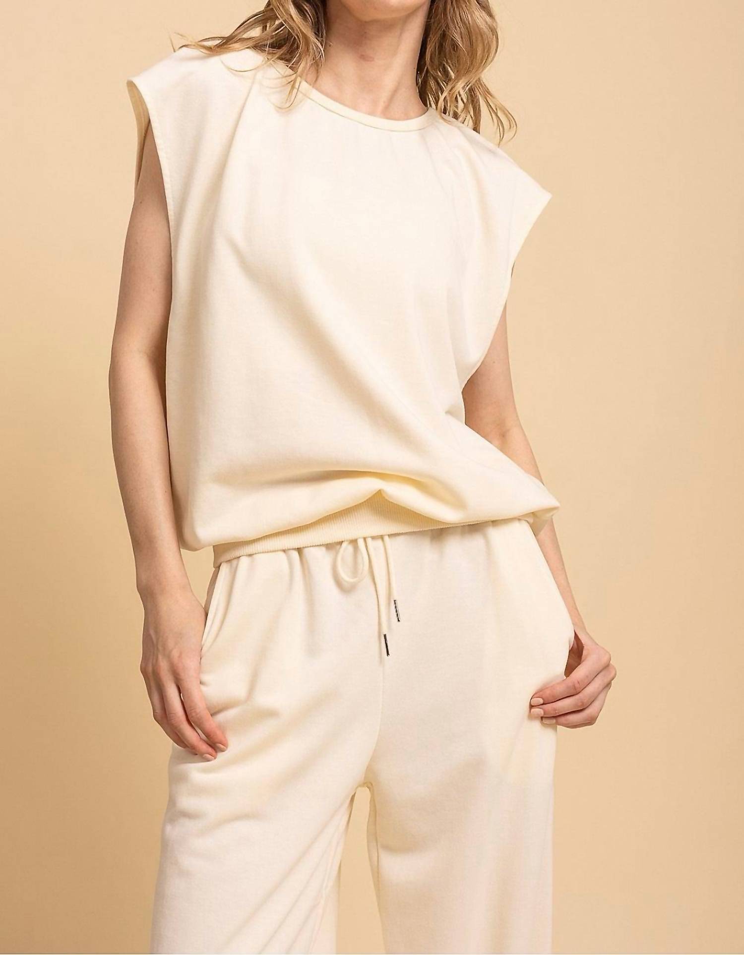 Blue Velvet Open Back Sleeveless Jogger Set in ivory - women's tank top