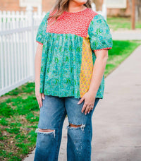 Layerz Clothing - Mixed Print Short Sleeve Top