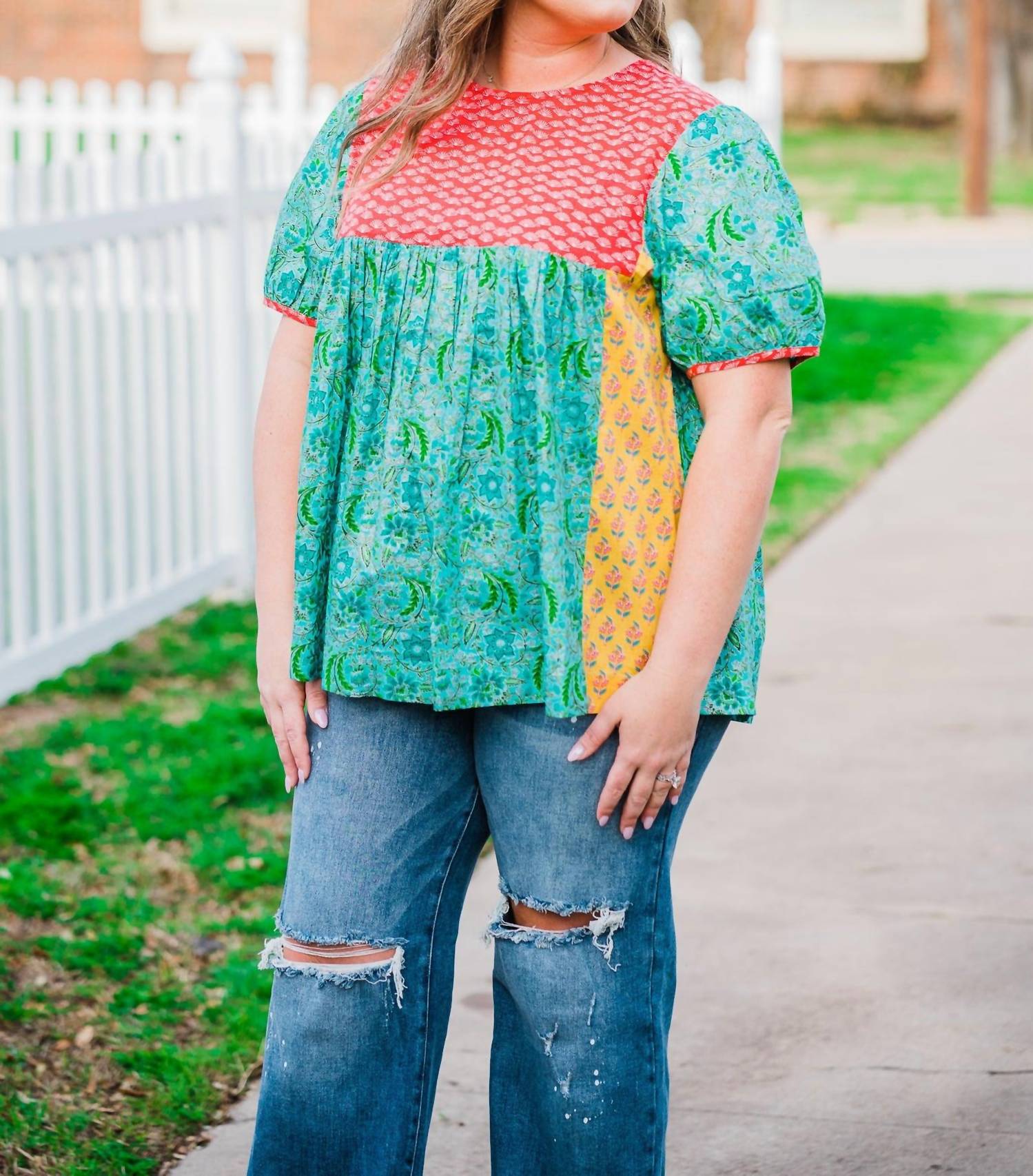 Layerz Clothing - Mixed Print Short Sleeve Top