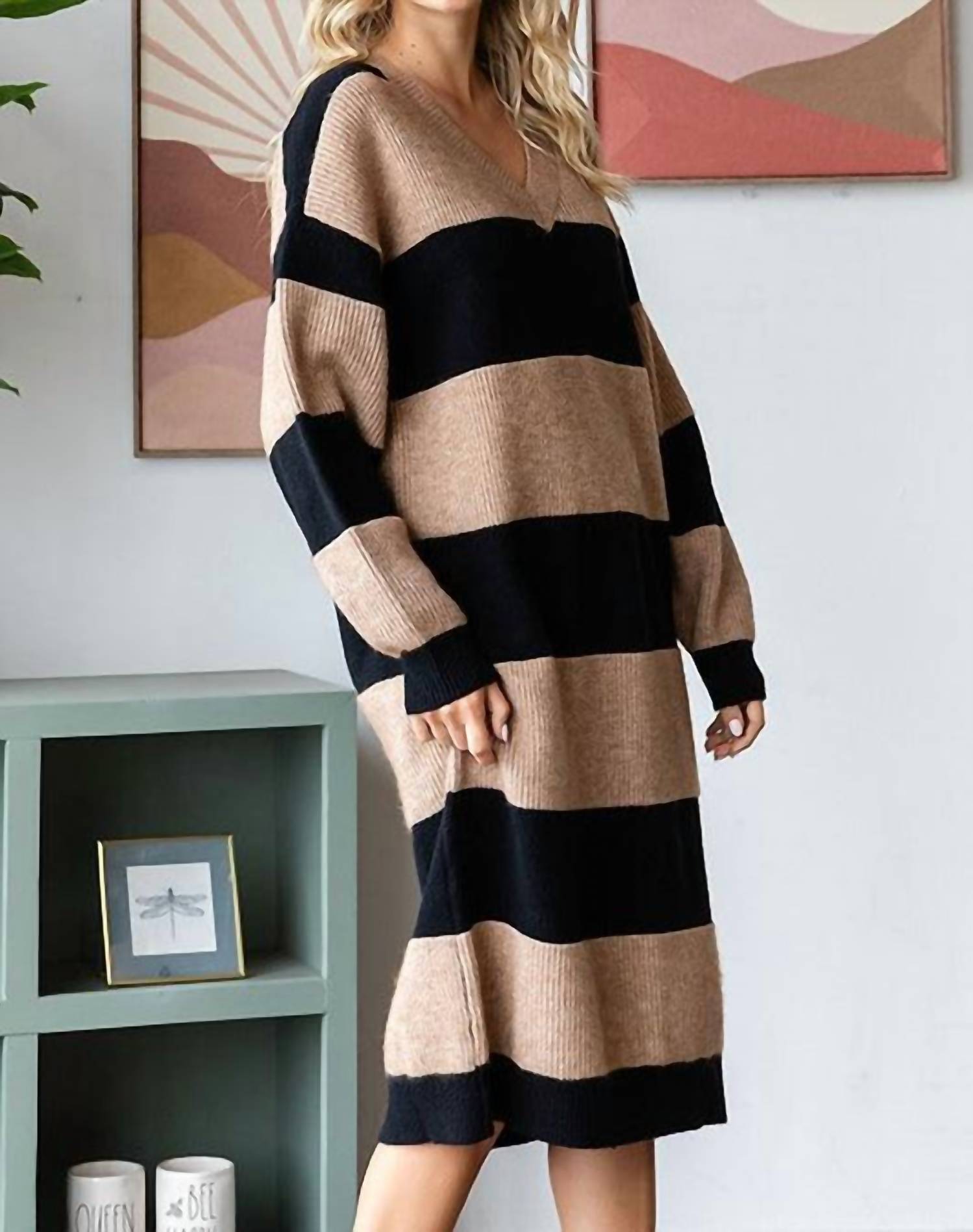 First Love - Striped Knit Sweater Dress