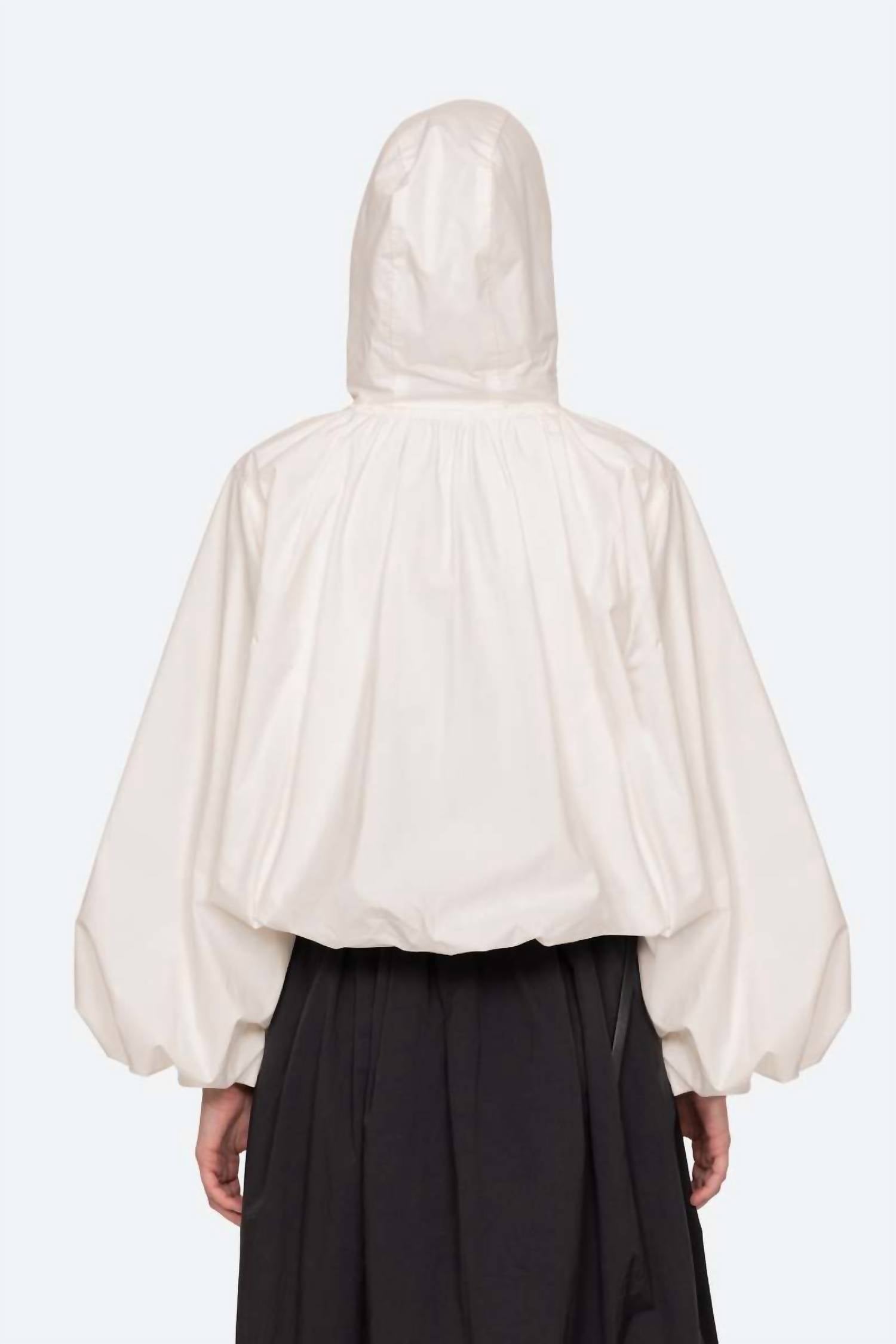 SEA Sullivan Sportswear Hooded Bubble Blouse in white white - women's blouse - detail view