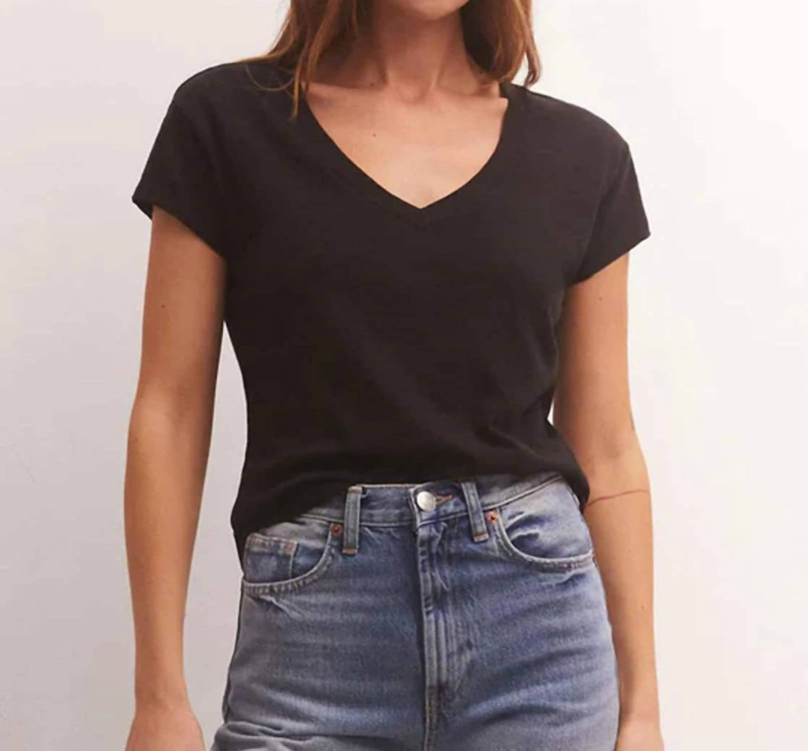 Z Supply Women's Modern V Neck Top in black - women's t-shirt