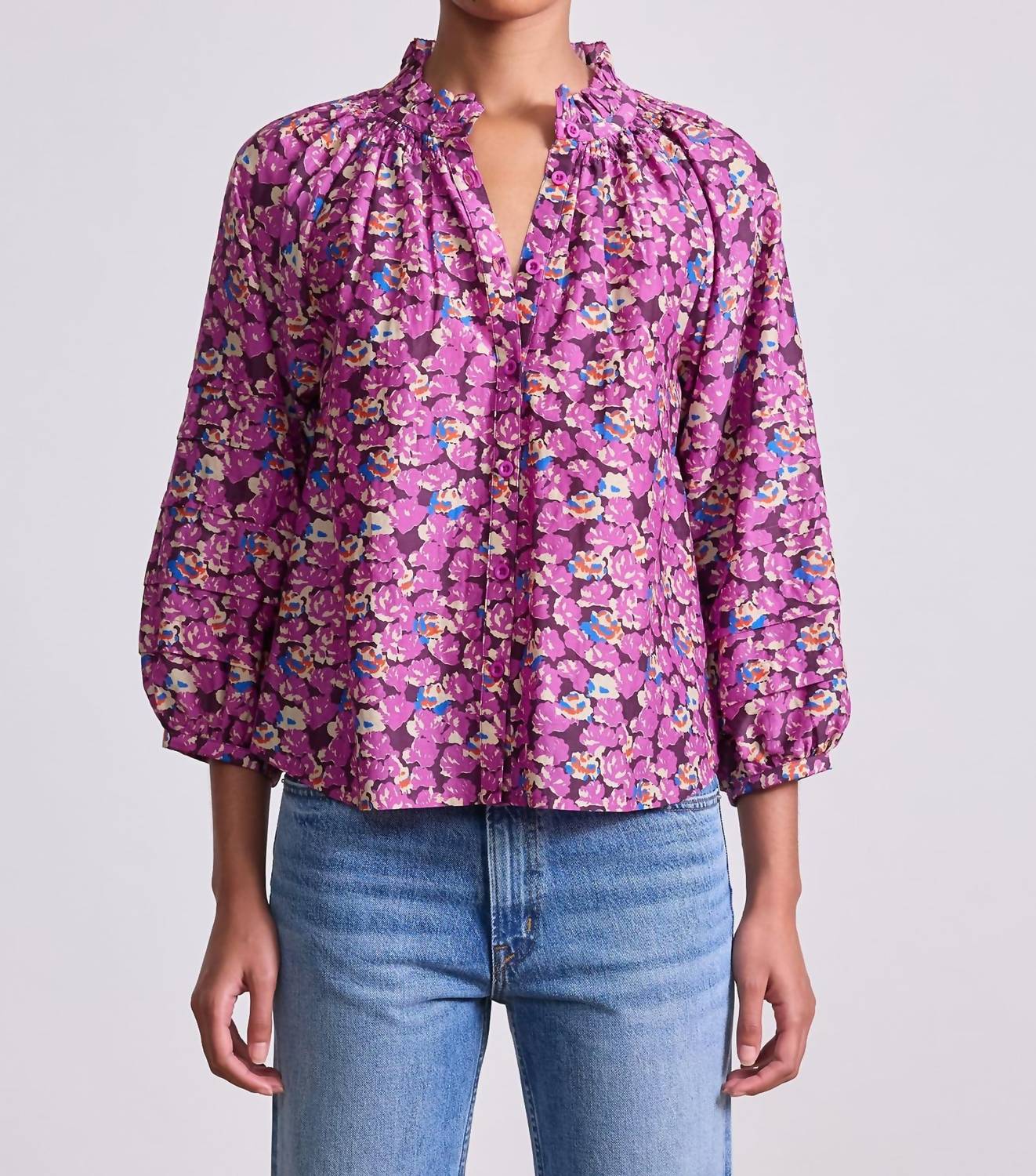 Apiece Apart - Trini V Neck Puff Sleeves Top