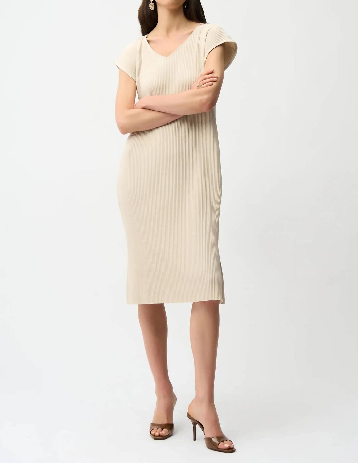 Joseph Ribkoff - Pleated V-neck Midi Shift Dress