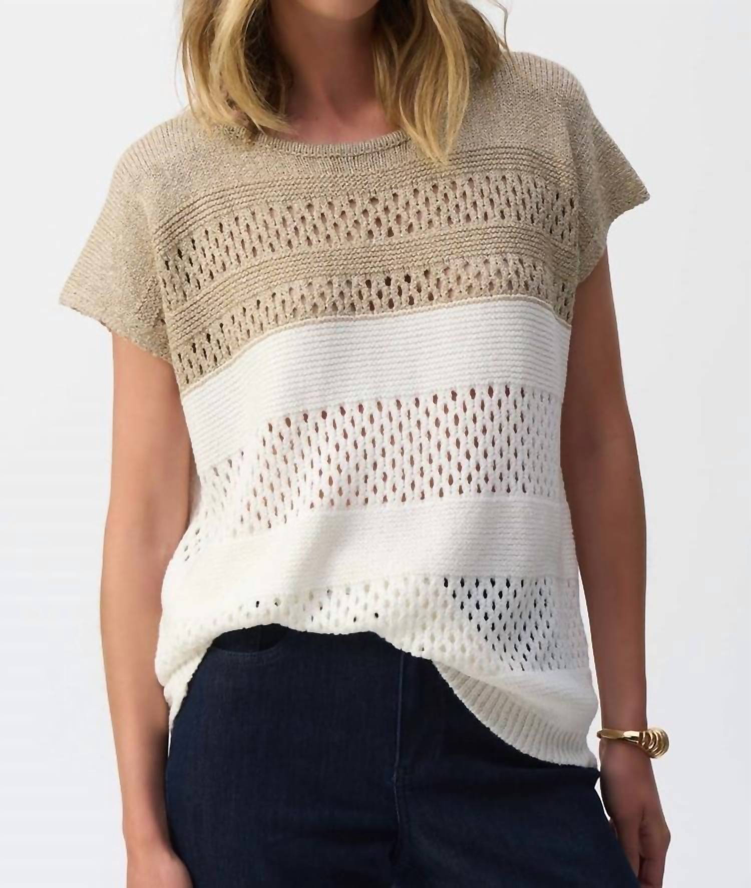 Joseph Ribkoff - Color Block Metallic Sweater Knit Pullover