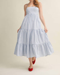 Mustard Seed Striped Tieback Midi Dress in blue white - women's dress