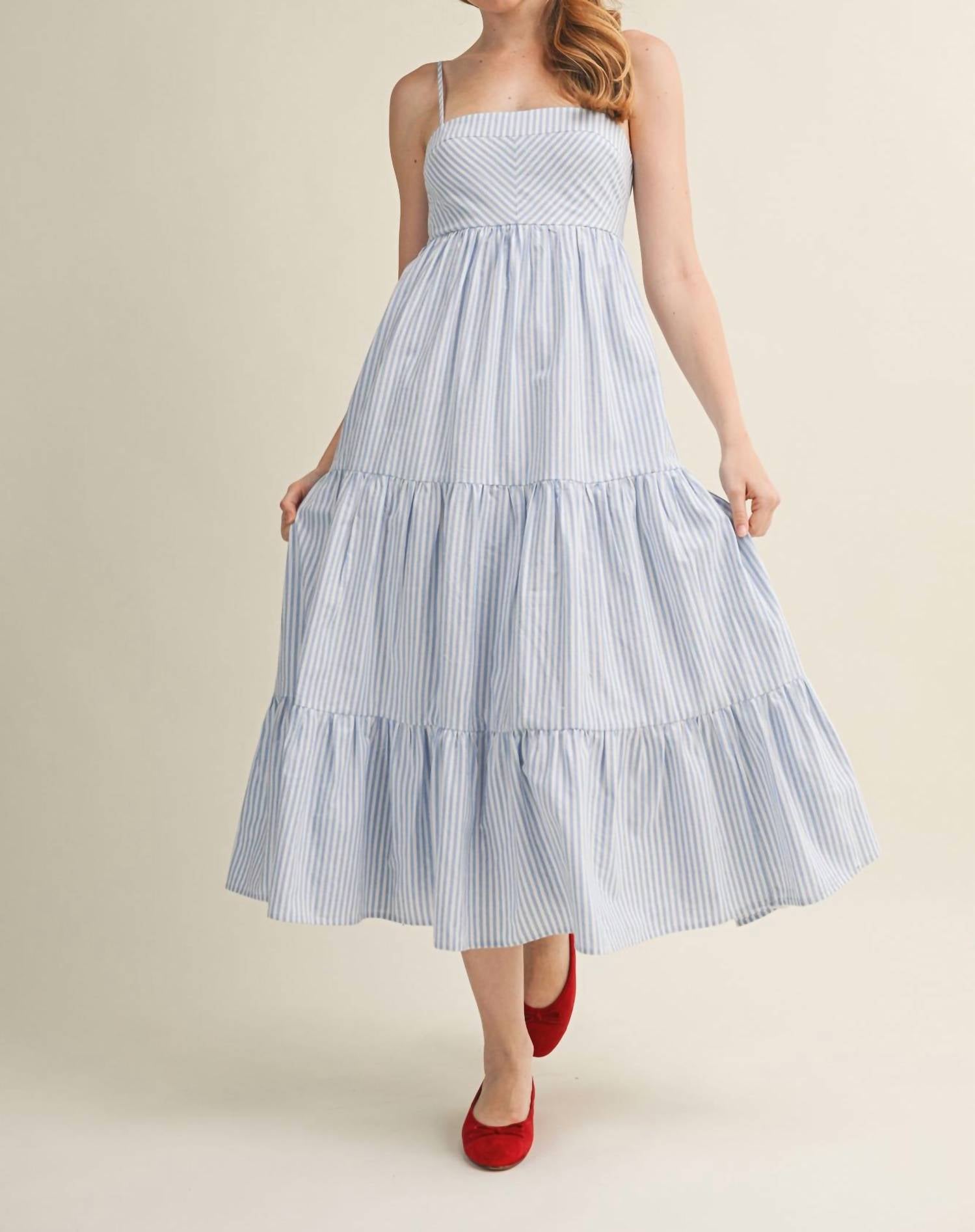 Mustard Seed Striped Tieback Midi Dress in blue white - women's dress