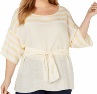 Ny Collection - Women's Plus Size Striped Tie Waist Top