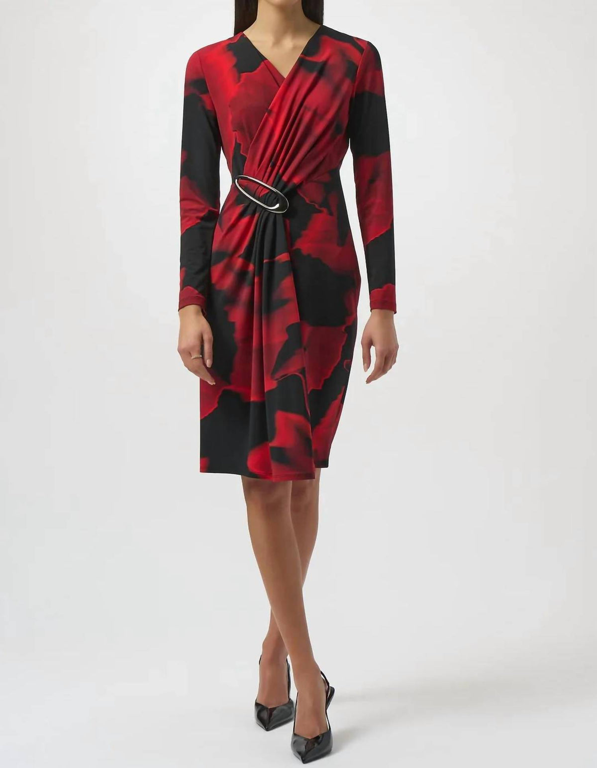 Joseph Ribkoff - Abstract Print Faux Wrap Long Sleeves Dress