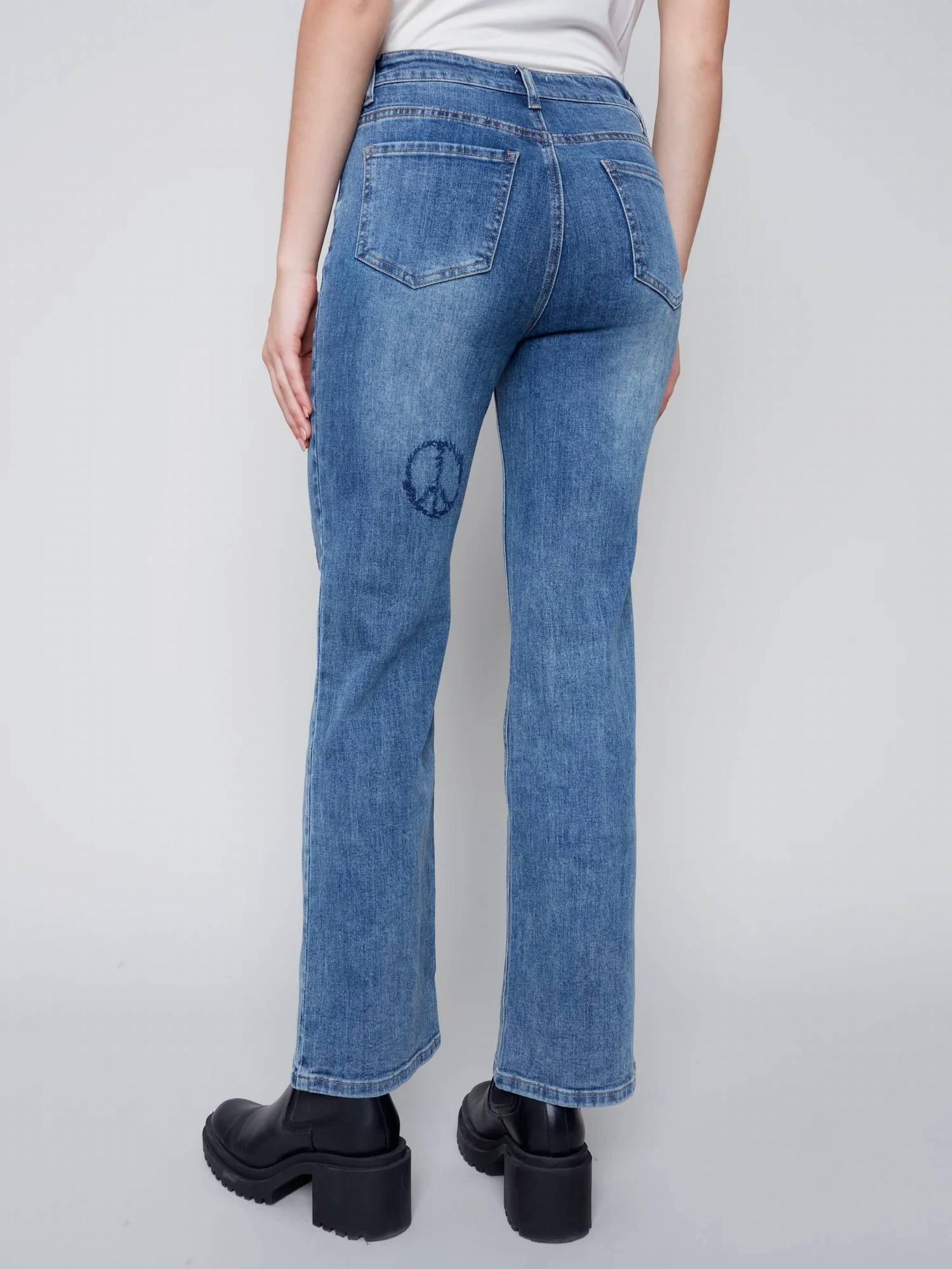 CHARLIE B Heart Embroidered Jean in medium blue - women's jeans - alternate view