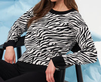 french kyss Zebra Print Scoop Neck Top in black white - women's long sleeve top - alternate view