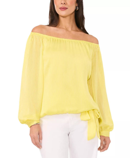 Vince Camuto - Sheer Striped Off-the-shoulder Long-sleeve Tie-front Blouse