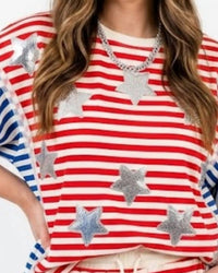 Bibi - Firecracker Sequin Star Pullover Sweater