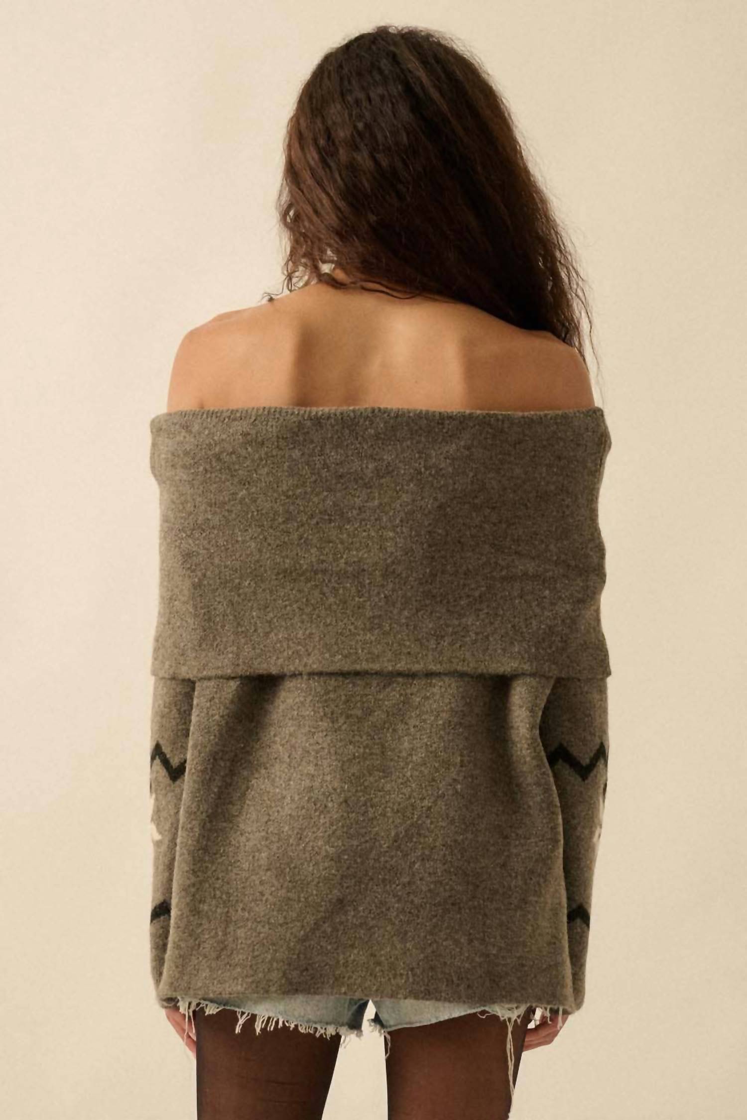 Promesa - Apres Ski Off-shoulder Foldover Alpine Sweater