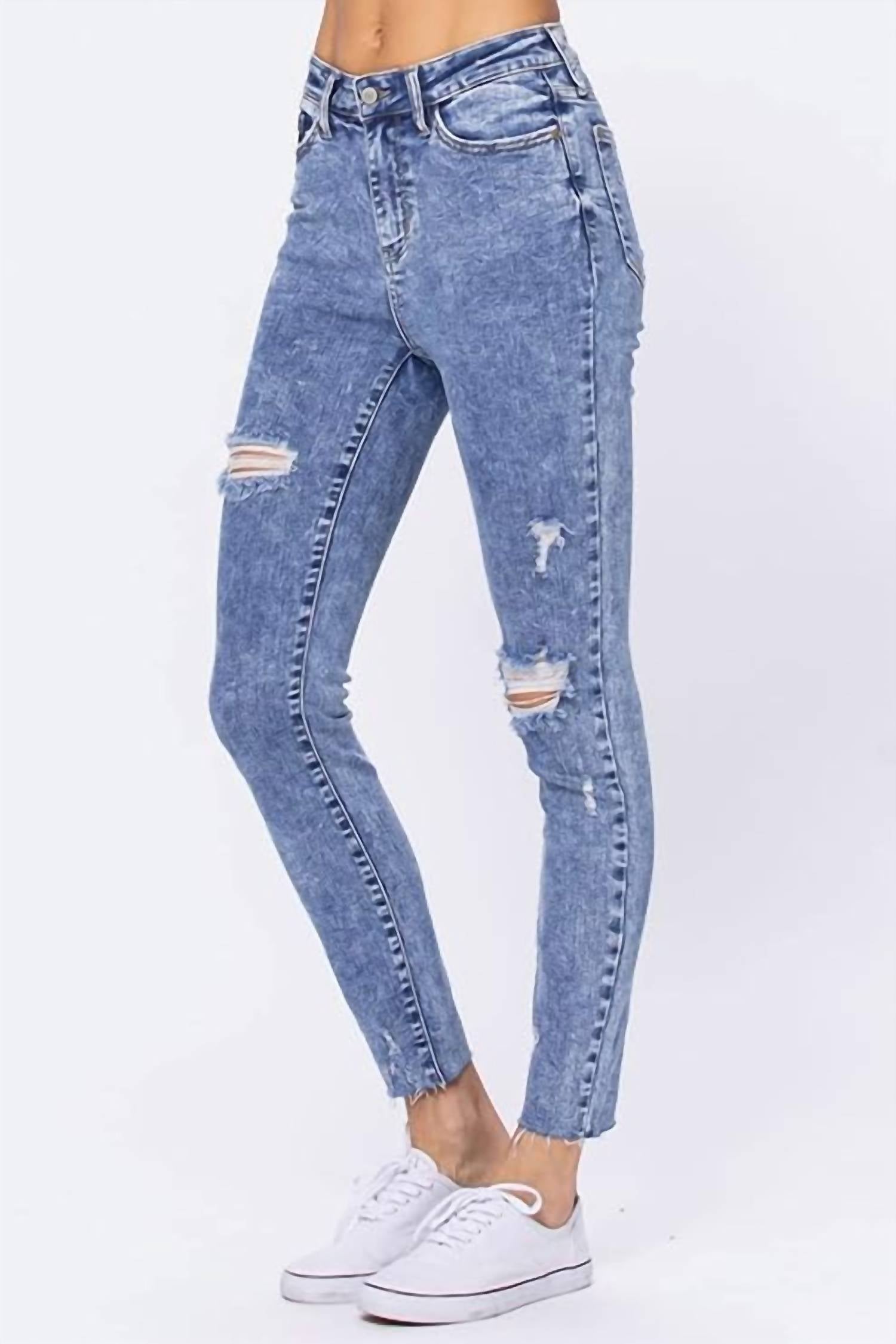 Judy Blue - Hi-rise Acid Wash Destroyed Skinny Jeans