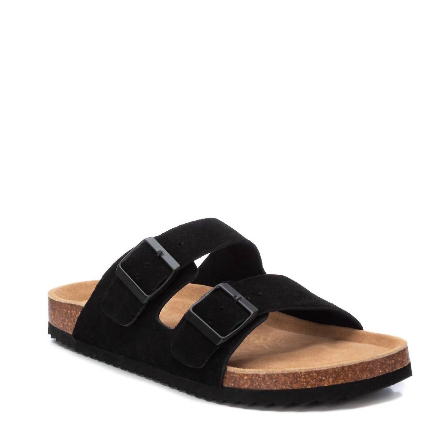 Xti Men's Cork Footbed Suede Leather Sandals in black - men's sandal