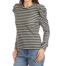 Fifteen Twenty Leila Puff Sleeve Top in stripe 1 - women's long sleeve top - alternate view