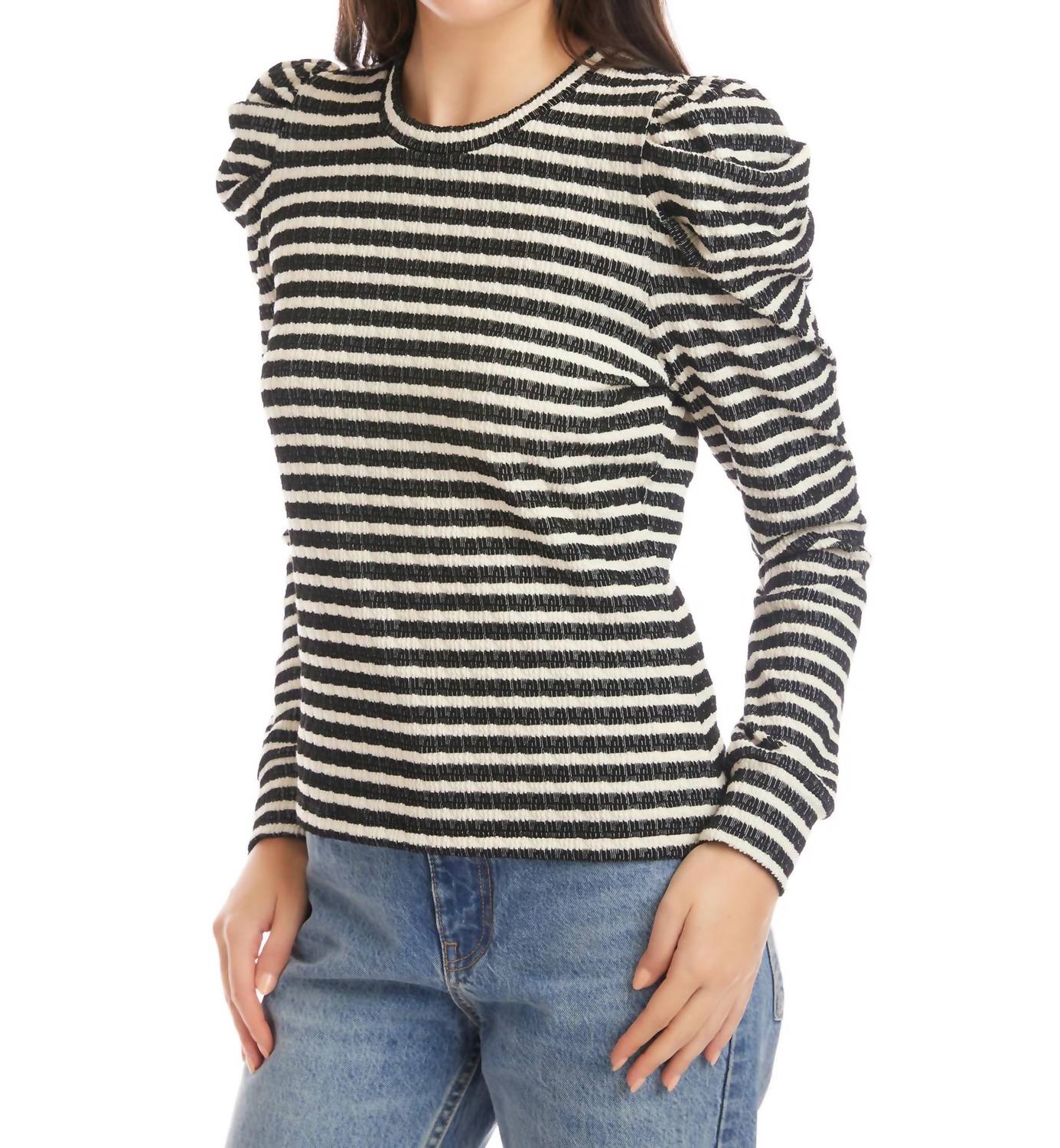 Fifteen Twenty Leila Puff Sleeve Top in stripe 1 - women's long sleeve top - alternate view