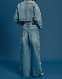 Bayeas - Embroidered Barrel Leg Jeans