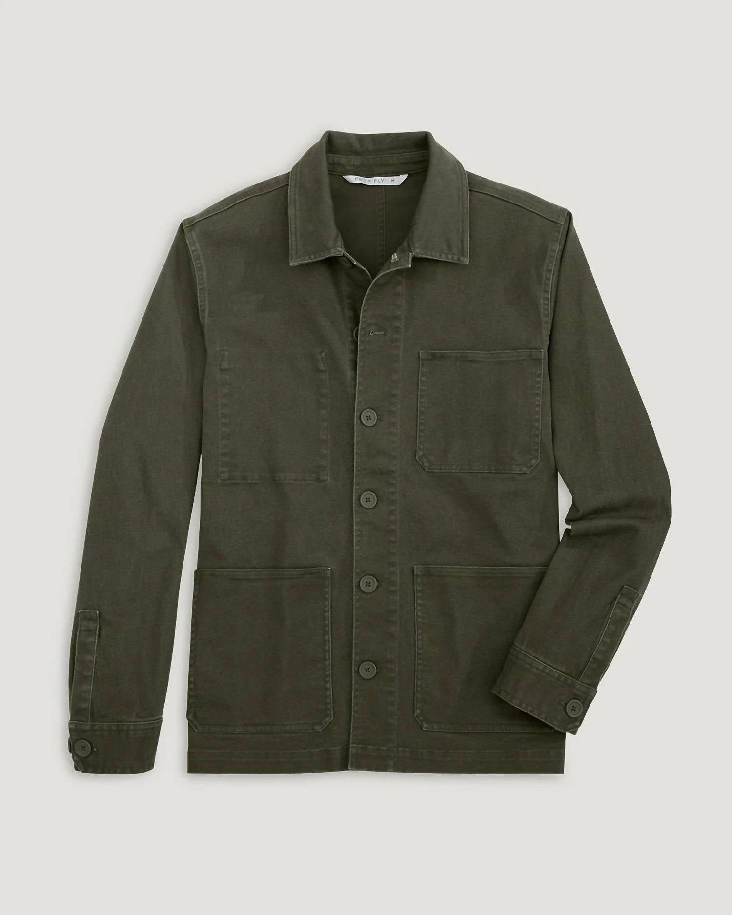 FREE FLY Folly Twill Chore Coat in dark forest - men's jacket - view 6