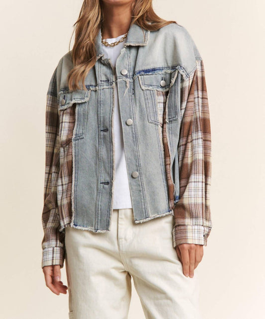 J.Nna - Color Block Plaid And Denim Jacket