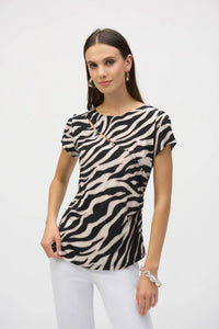 Joseph Ribkoff - Animal Print Keyhole Short Sleeve Top