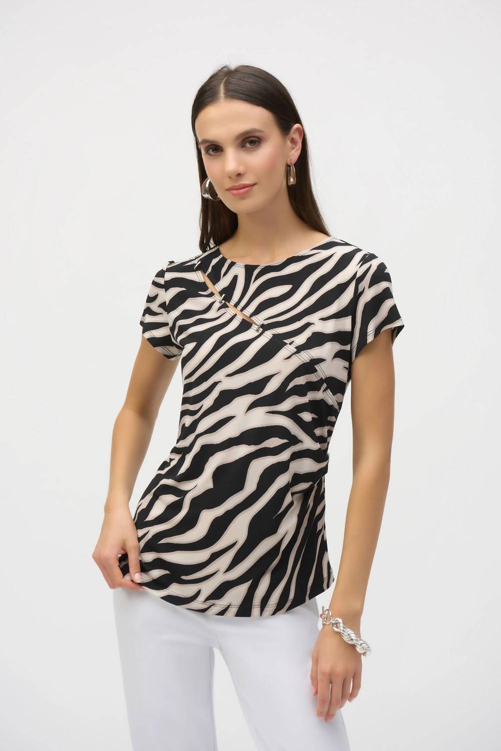 Joseph Ribkoff - Animal Print Keyhole Short Sleeve Top