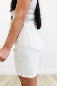 Mica Denim - High Rise Distressed Frayed Hem Shorts