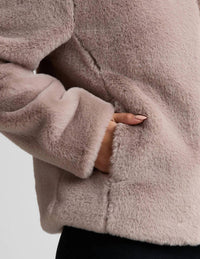 BEYOND YOGA On The List Plush Faux Fur Jacket in oat latte - women's jacket - alternate view