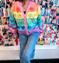 Queen Of Sparkles - Heart Rainbow Striped Cardigan