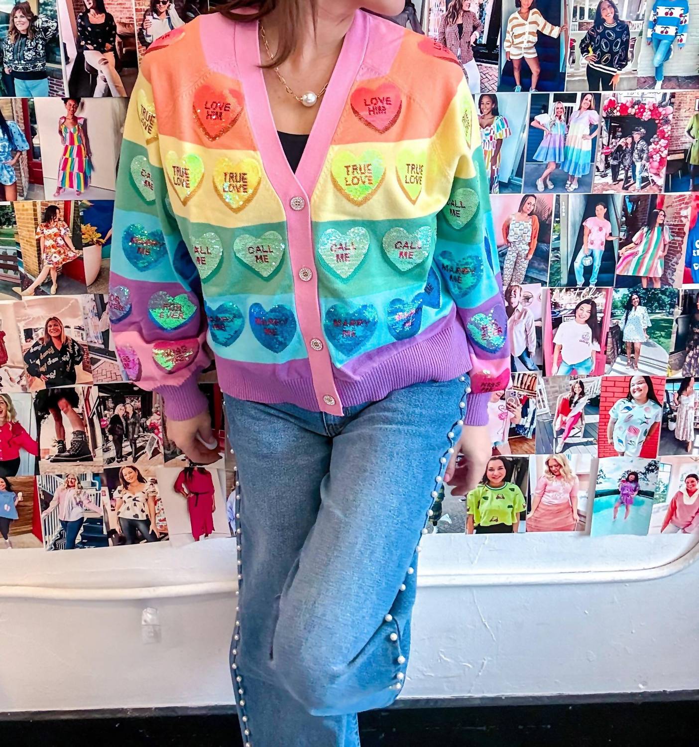 Queen Of Sparkles - Heart Rainbow Striped Cardigan