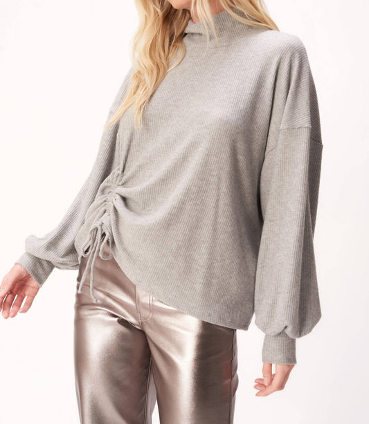 Project Social T - SINEAD CINCHED HEATHERED COZY RIB MOCKNECK TOP