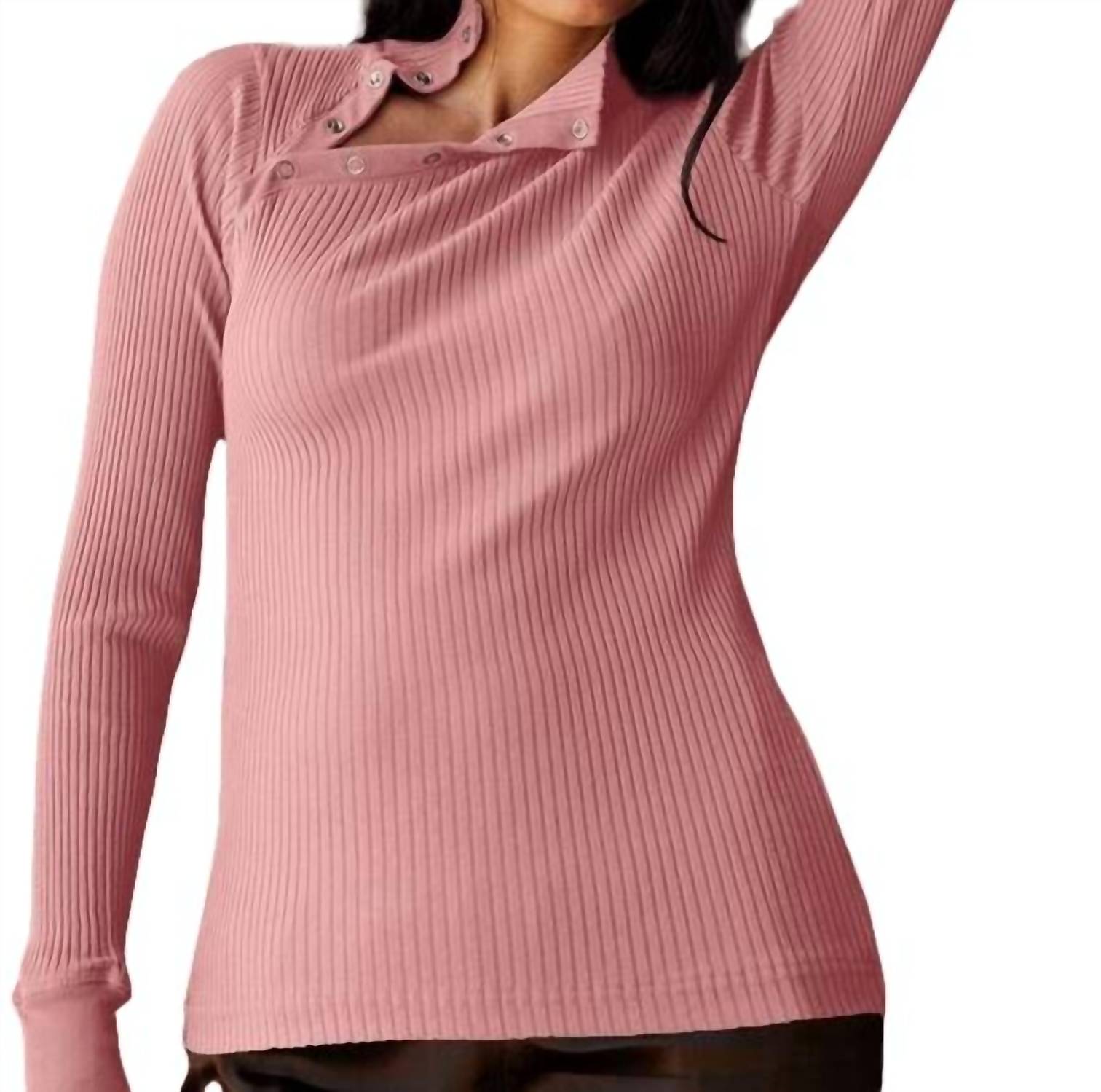ANDRE LONG SLEEVE SNAP TURTLENECK TOP