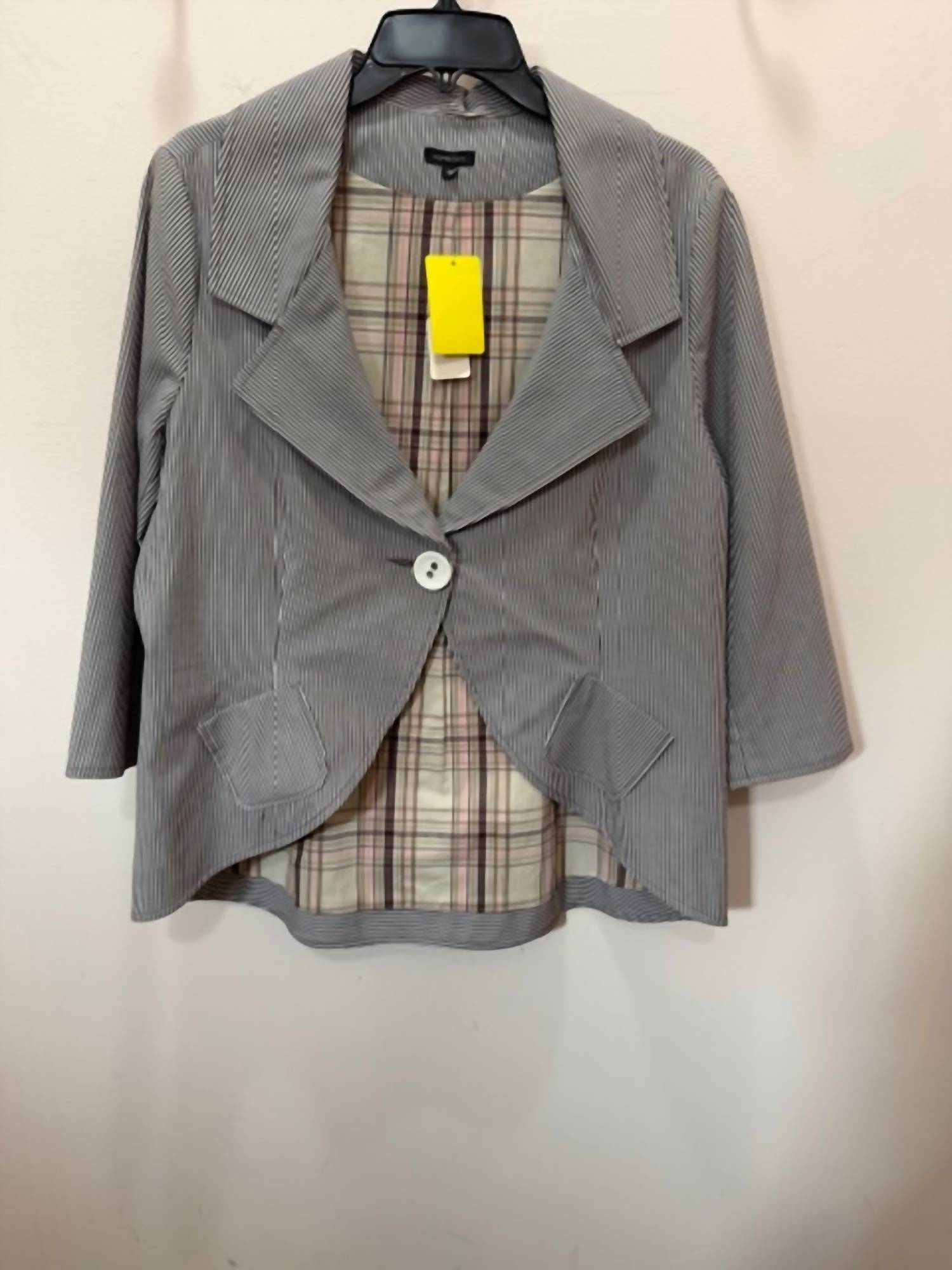Compos'd Women's Single Button Jacket in taupe stripe - women's jacket