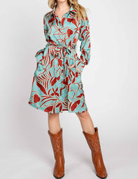 Elleborn - Printed Satin Midi Shirt Dress