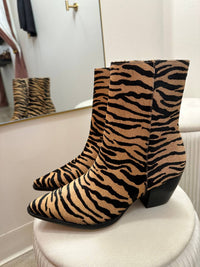 Matisse Women's Caty Western Pointed Toe Bootie in tiger cowhair - women's shoe - detail view