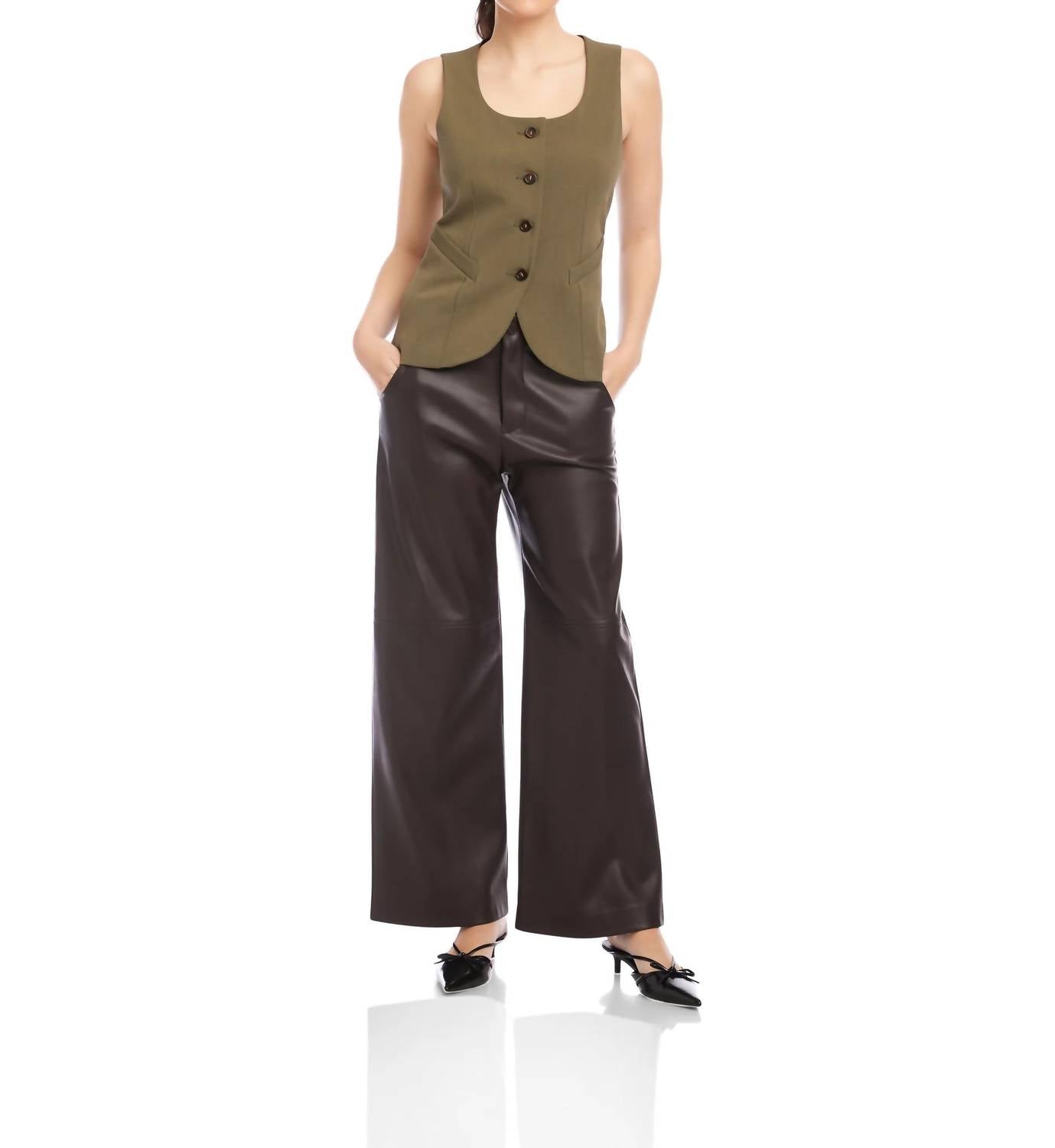 Fifteen Twenty Joni Button Up Vest in light olive - women's blouse - view 5