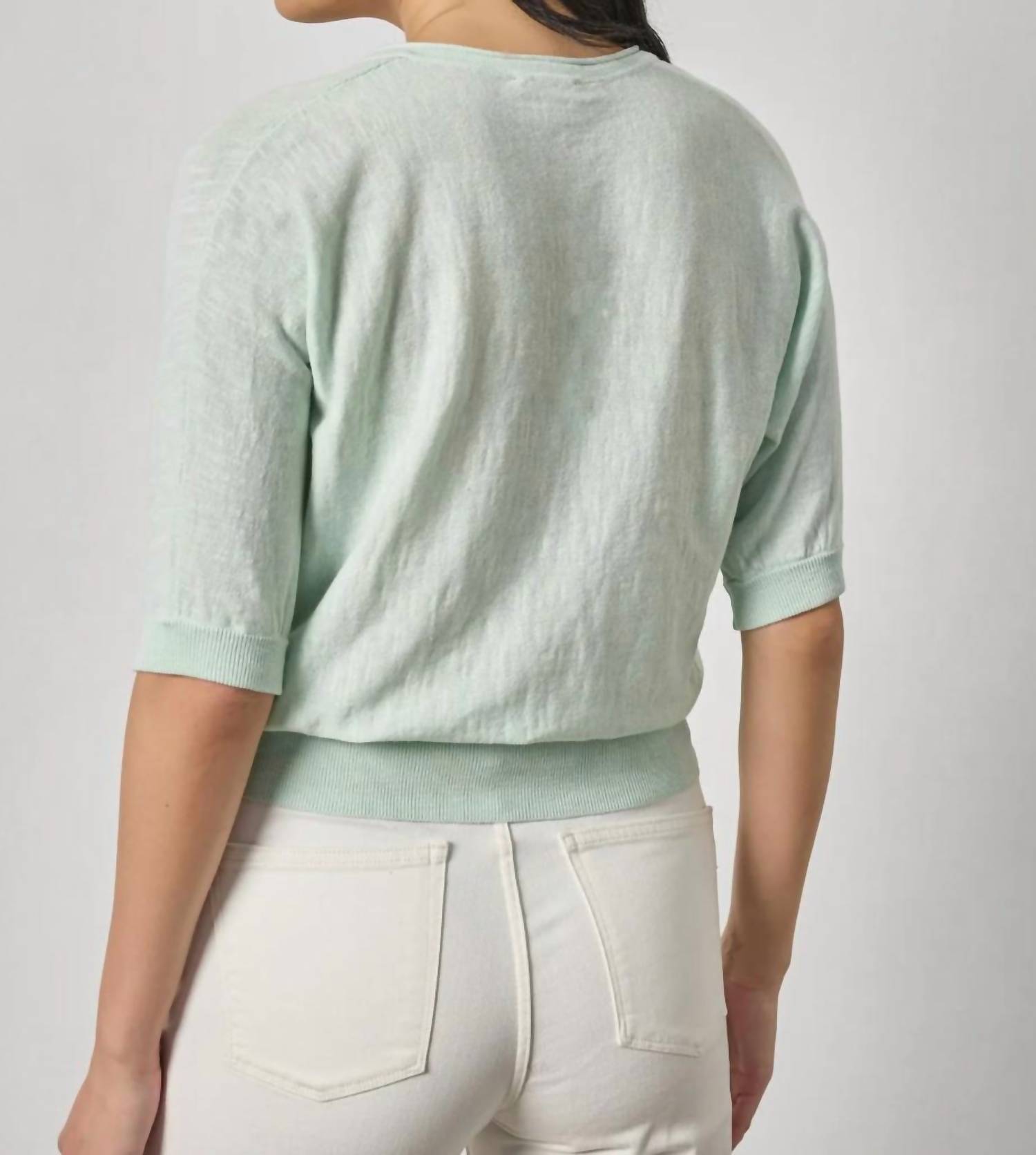 Lilla P Dolman V-neck Sweater in blue mist - women's sweater - detail view