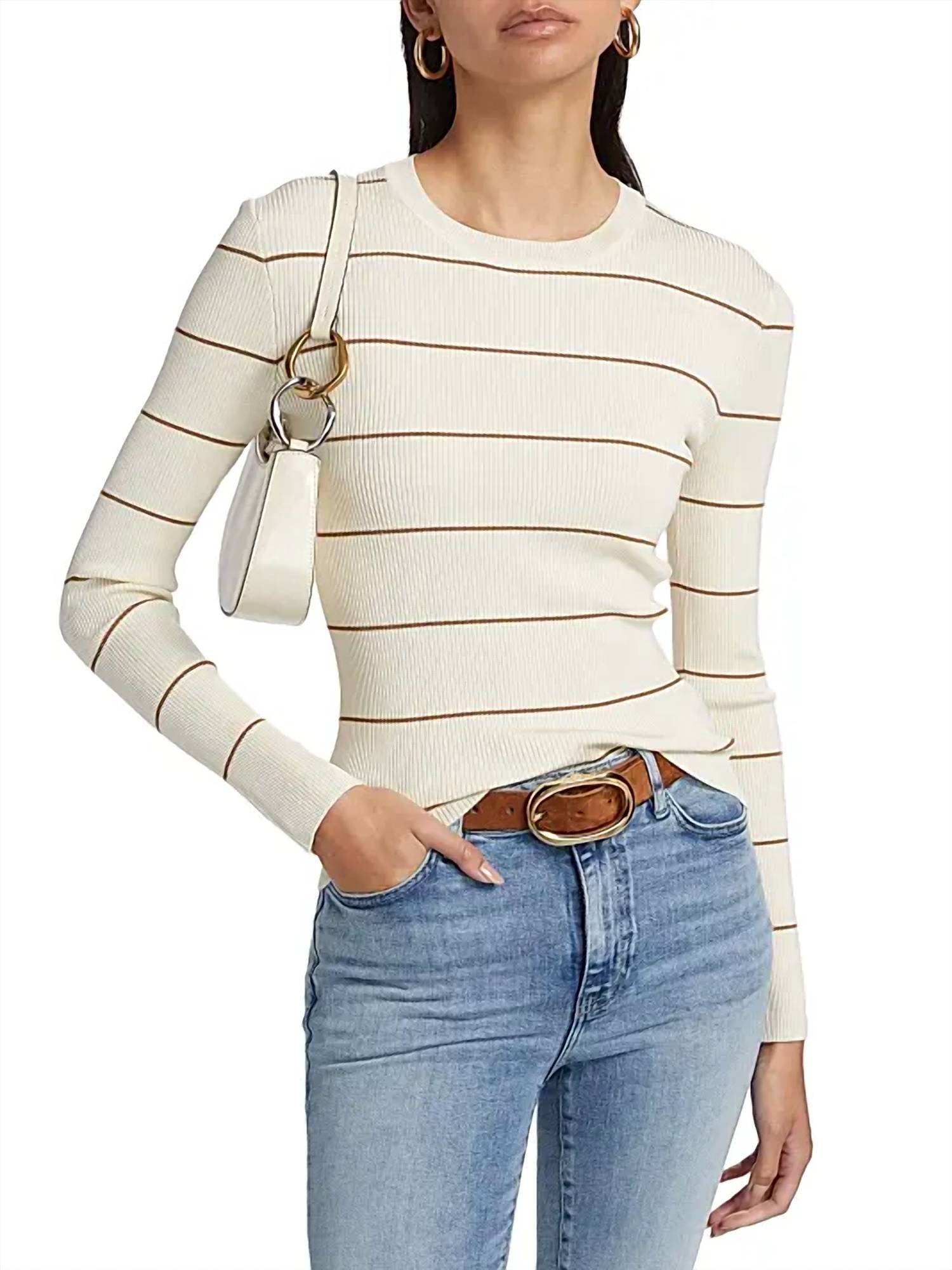 Frame - Striped Rib Crew Neck Top
