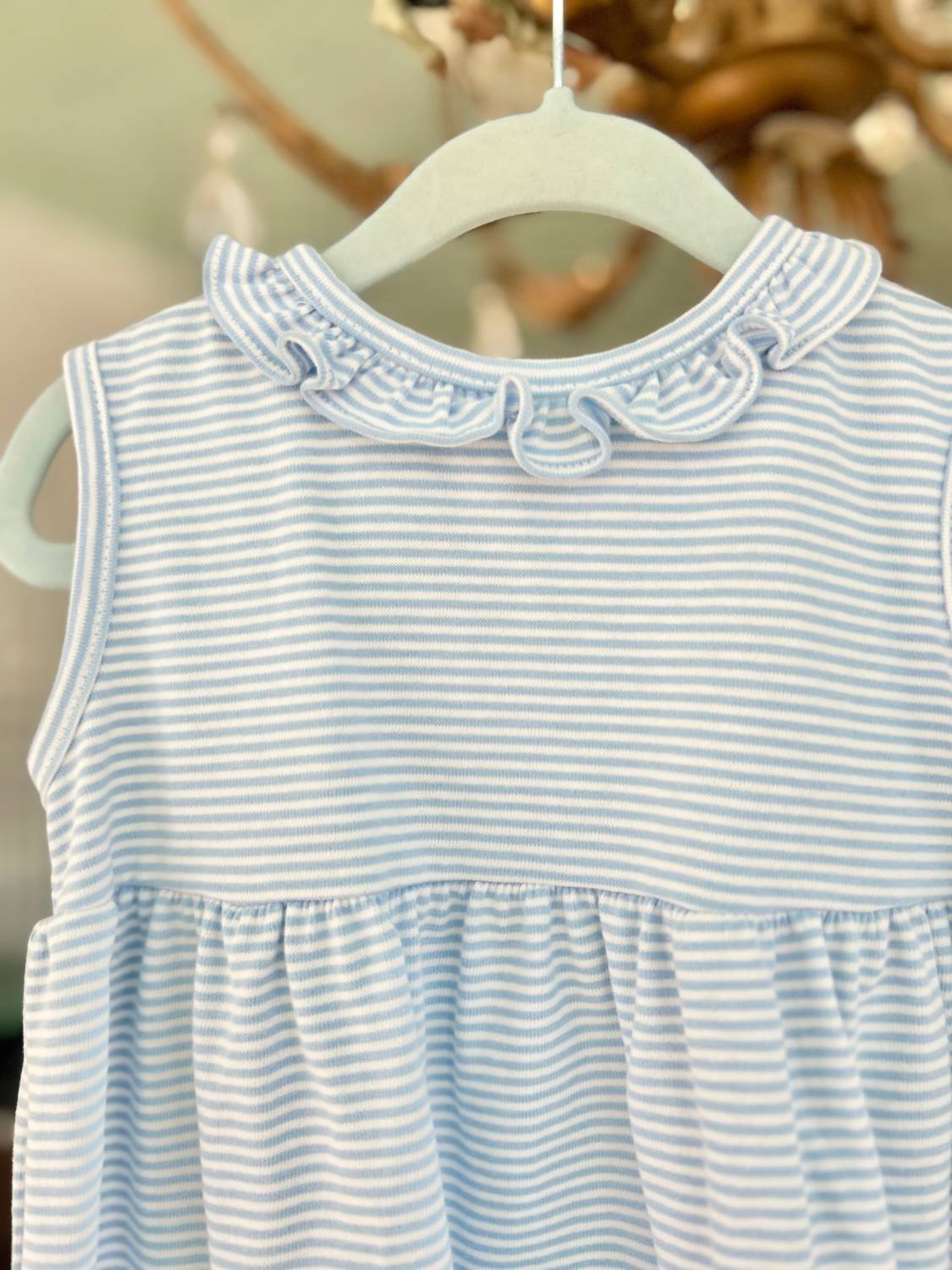 Percy & Tyne Girls Cici Knit Dress in blue stripe - kids' dress - detail view