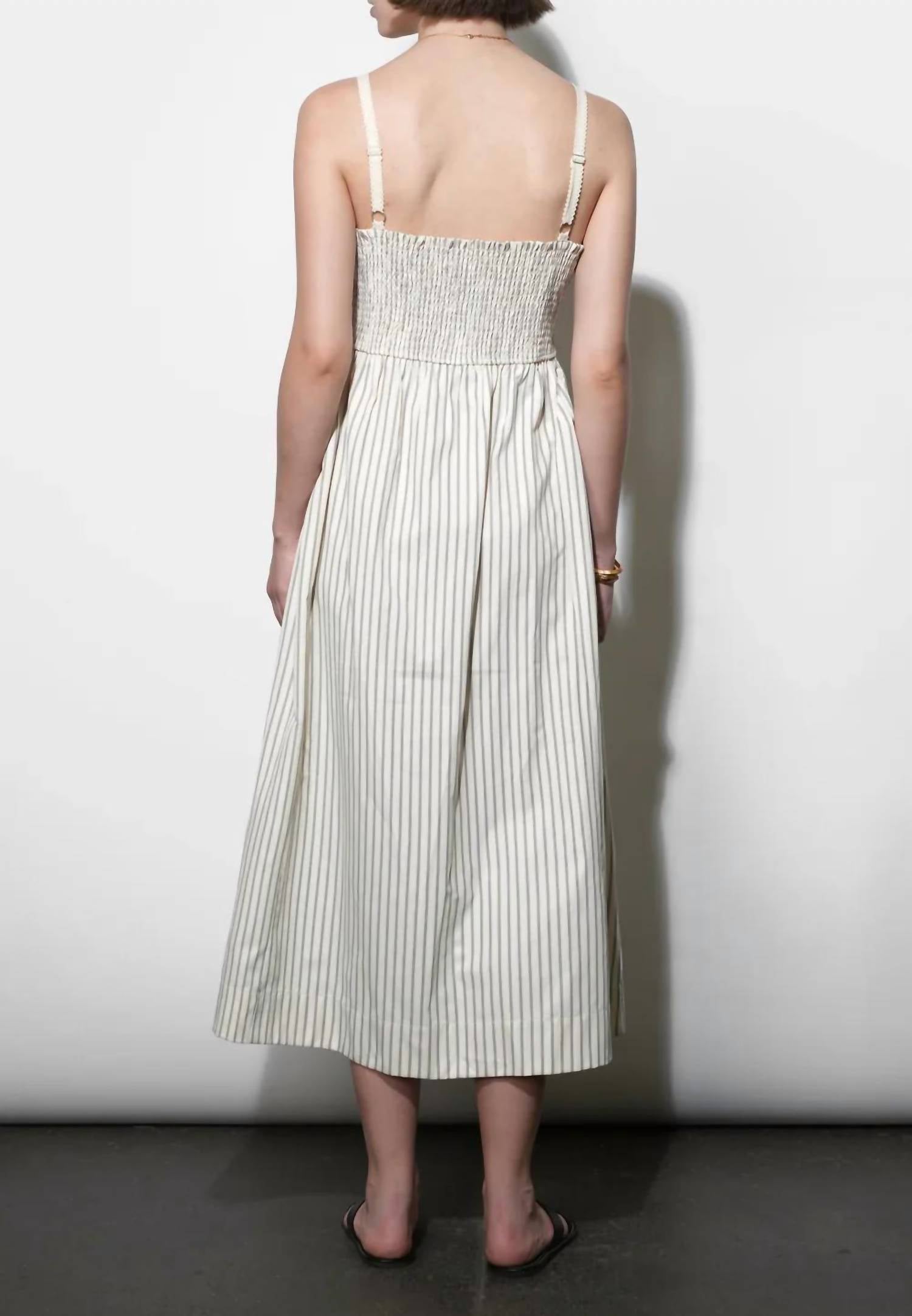 Greylin - Lyla Gathered Side Sleeveless Stripe Midi Dress
