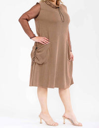 Karen T Design - Cowl Turtle Neck Pocket Midi Dress