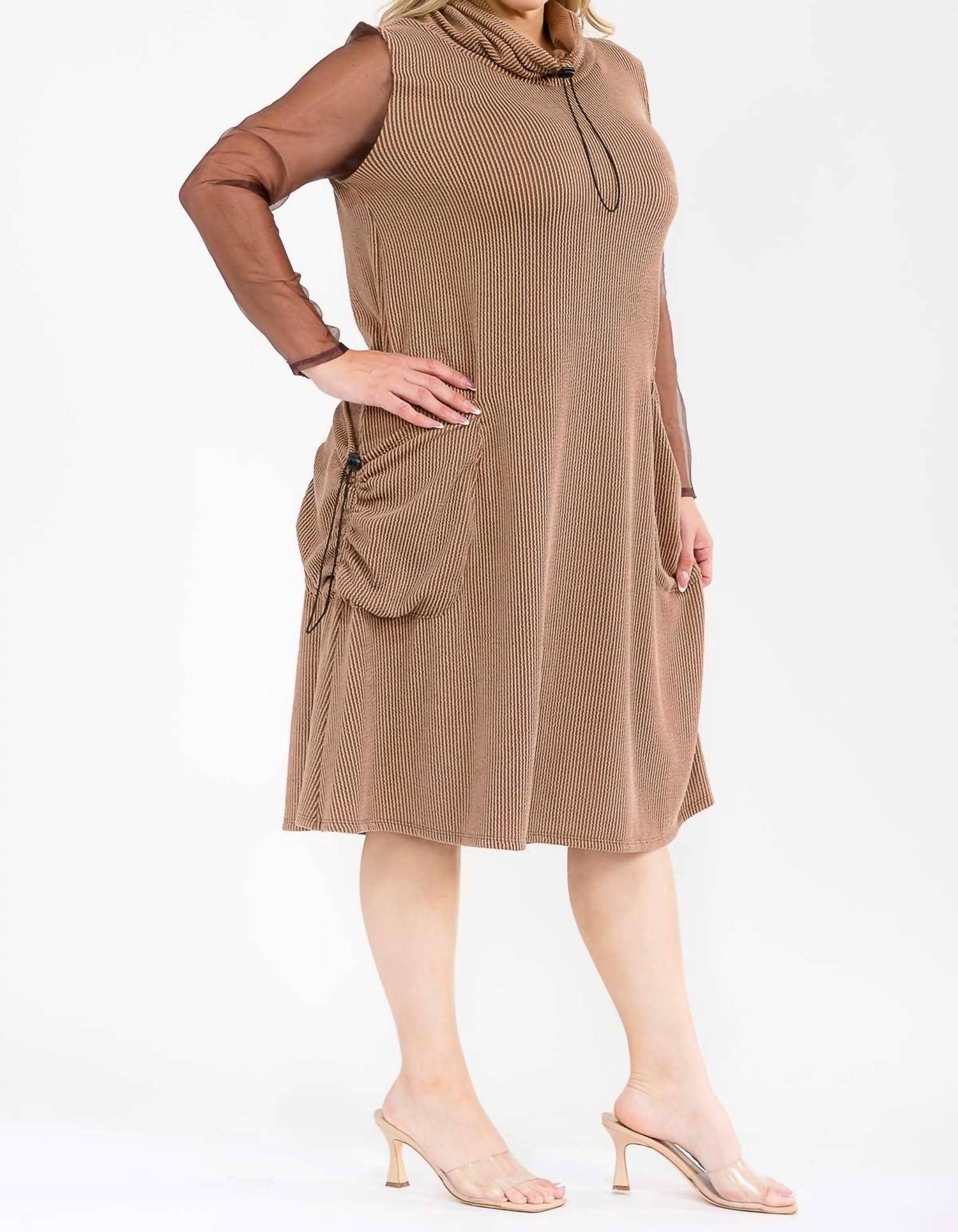Karen T Design - Cowl Turtle Neck Pocket Midi Dress